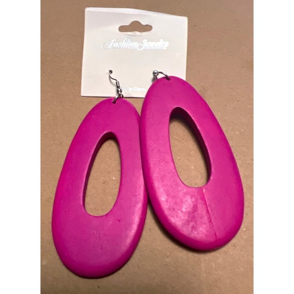Fashion Jewelry Pink Oval Wood Earrings